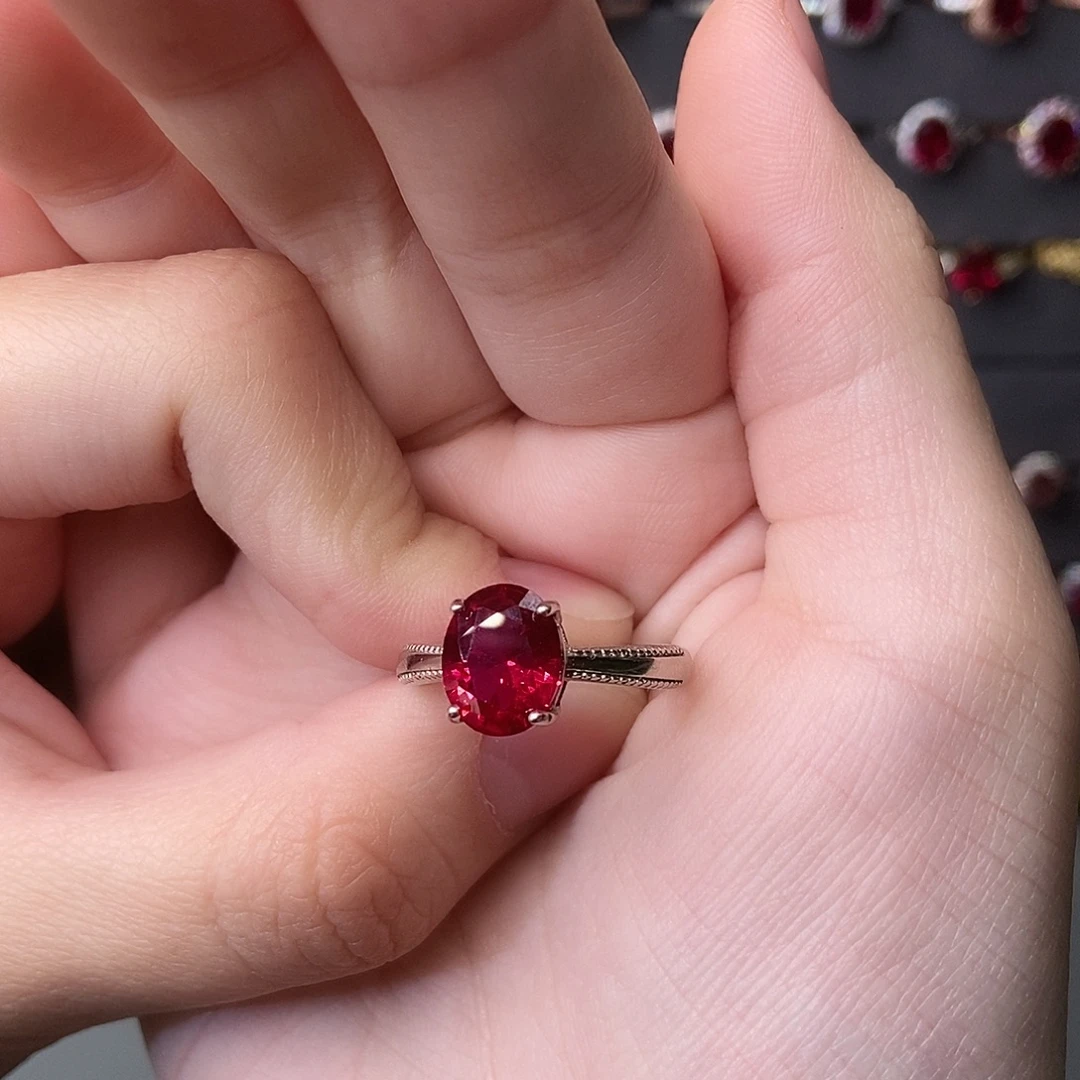 银S925镶嵌戒指红宝石