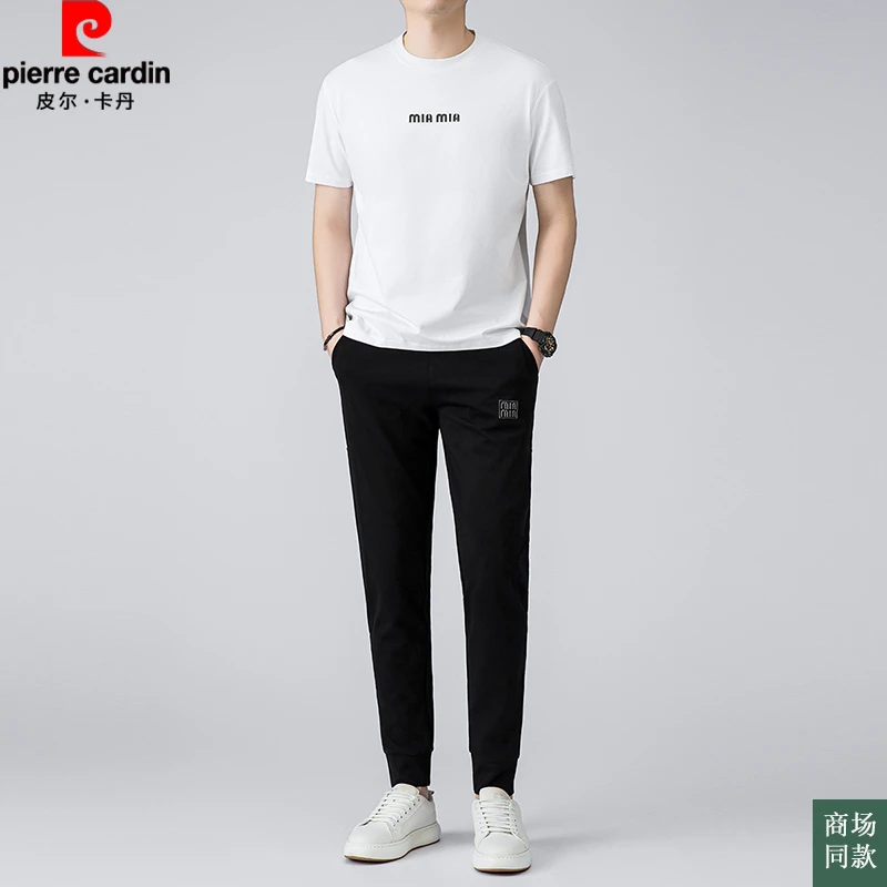 皮尔卡丹夏季休闲运动套装男士圆领透气短袖休闲速干裤子时尚薄款
