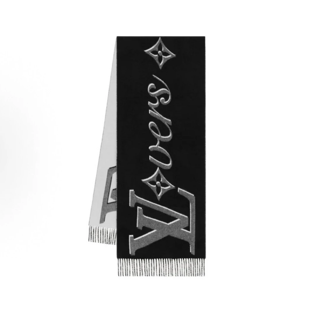 未使用 LouisVuitton/路易威登 25 新款/流苏Logo羊毛围巾 黑白