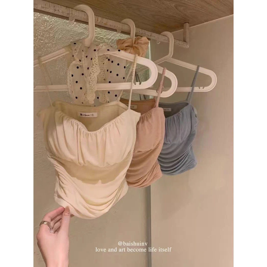 白水女 蜜桃奶昔 带胸垫吊带背心女内搭春季短款氛围感修身
