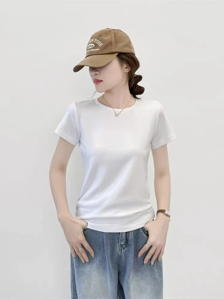 【女神T】圆领秋冬新款高端打底百搭修身显瘦t恤气质棉T恤纯色白T