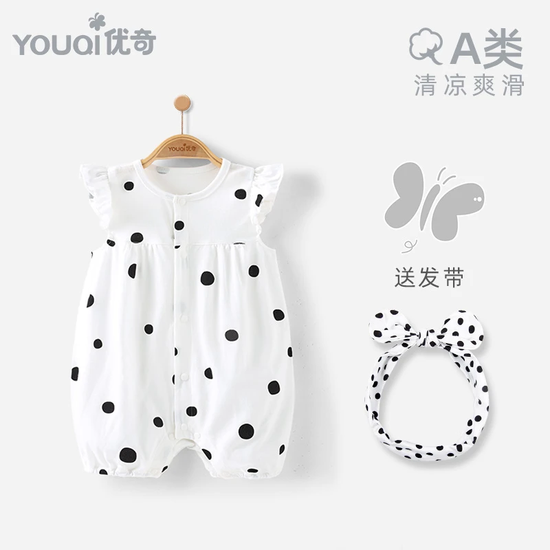 婴儿夏装女宝宝飞飞袖连体衣夏季薄款新生儿潮服冰丝莫代尔哈衣夏