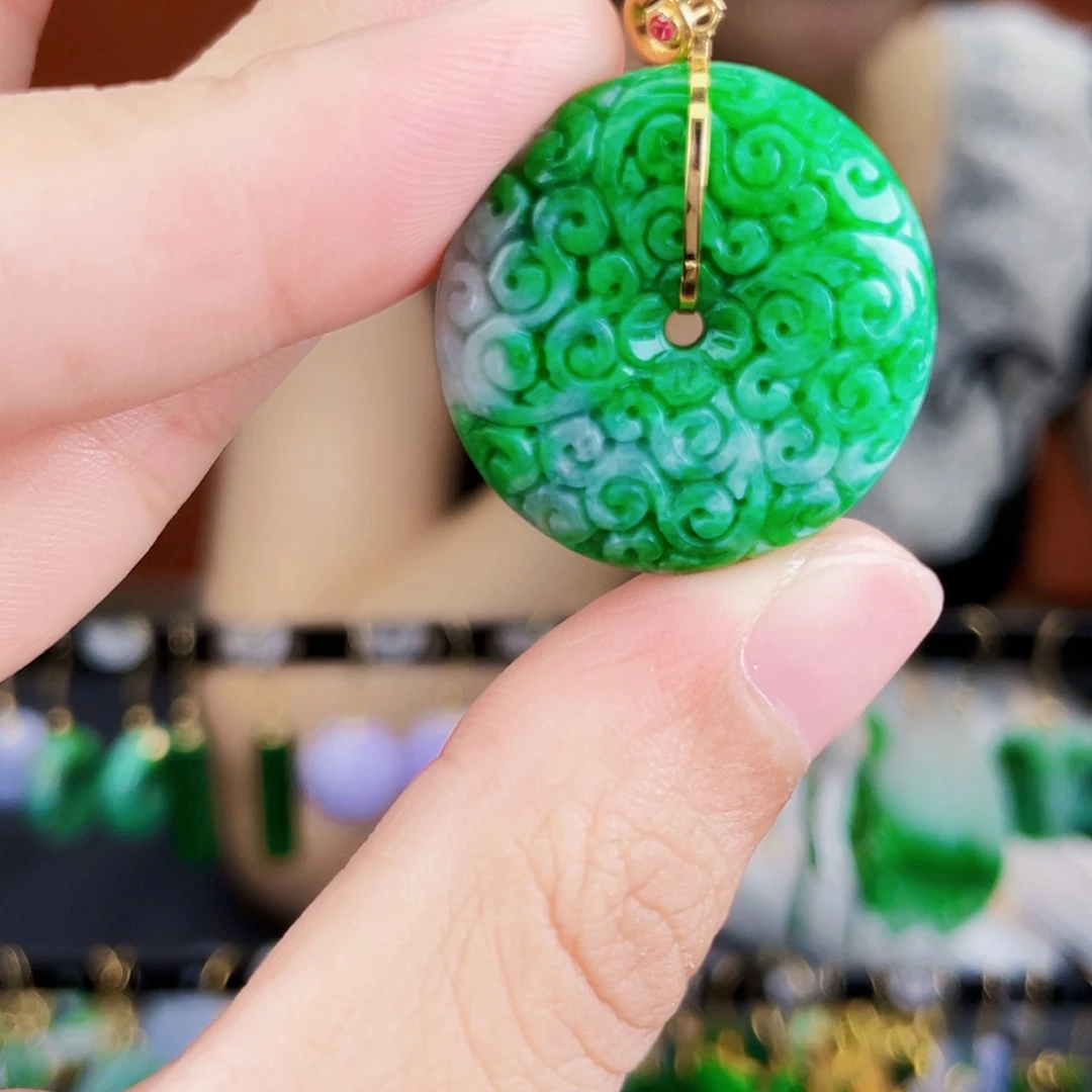 翡翠18K金镶嵌耳饰饰品