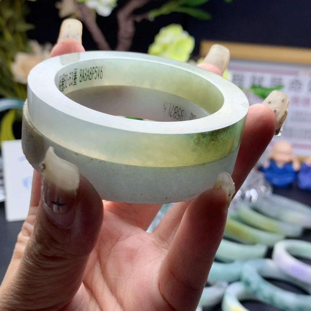 未镶嵌翡翠手镯定制翡翠52_54
