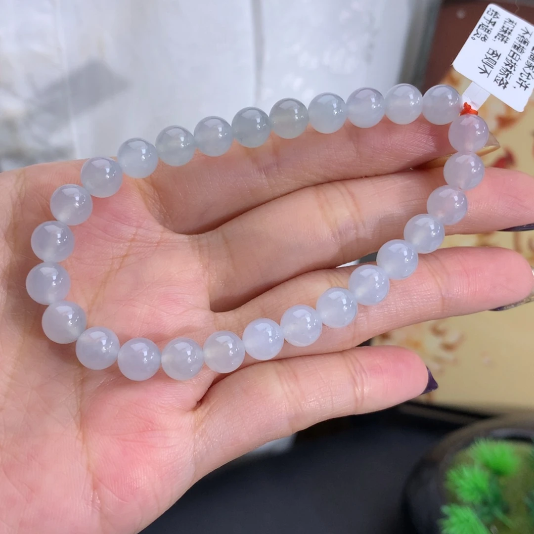 翡翠未镶嵌手串卡7冰胶淡淡蓝手串