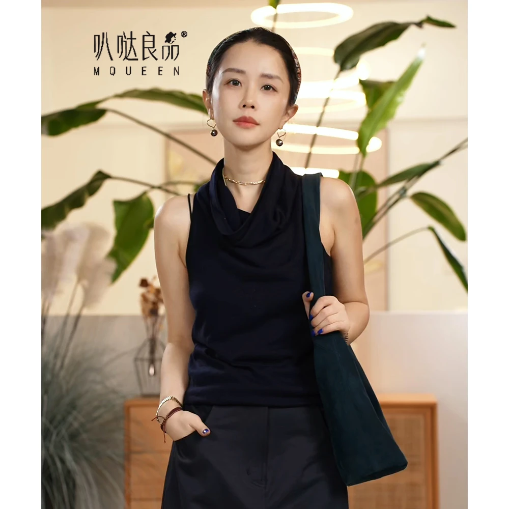 X【叭哒不惑】风行者 绵羊毛知性荡领设计无袖打底背心女百搭上衣