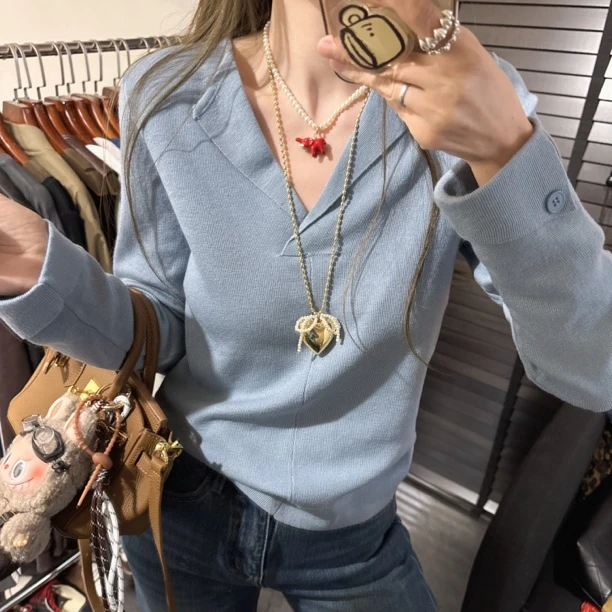 【思含】秋季新款时尚V领针织衫长袖毛衣