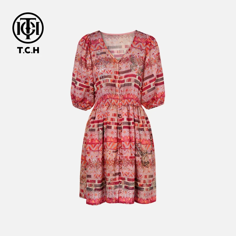 TCH私服烫钻工艺新时尚淑女百搭新潮流连衣裙T75B30E5219轻奢tch