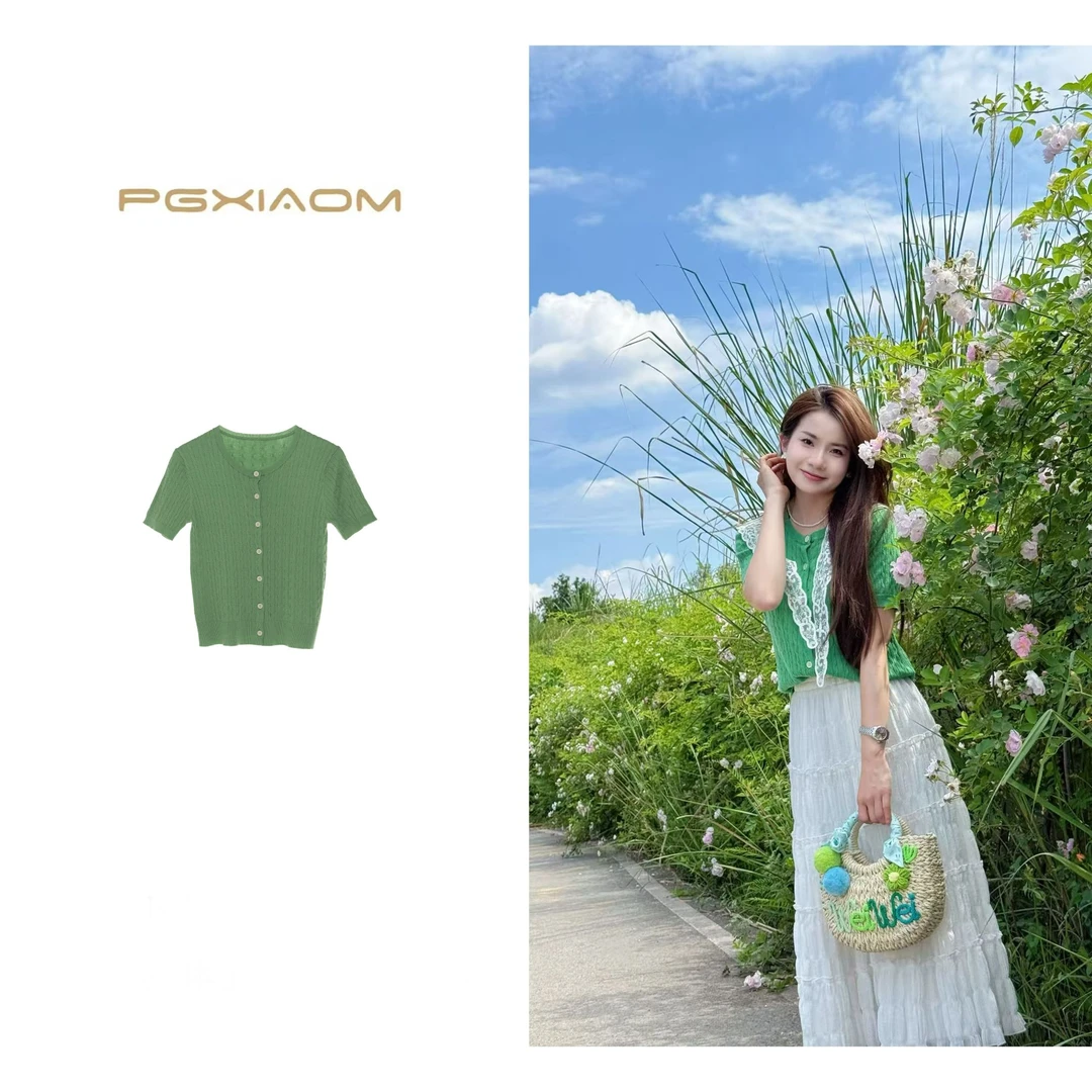 【PGXIAOM】润秀定制杏 绿两色针织短袖上衣SY9779