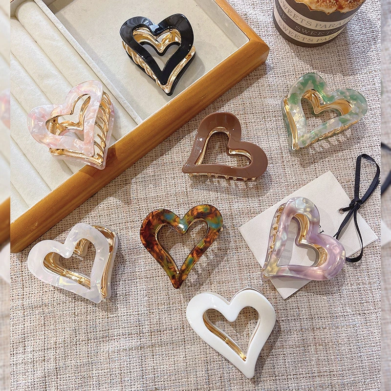 韩国醋酸抓夹女甜酷辣妹时尚爱心小号后脑勺半扎发发夹鲨鱼夹发饰
