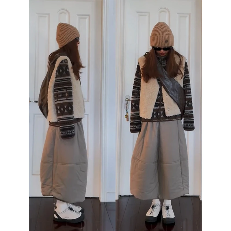 parkyeon韩系穿搭短款马甲背心内搭毛衣外套女宽松显瘦半身裙套装