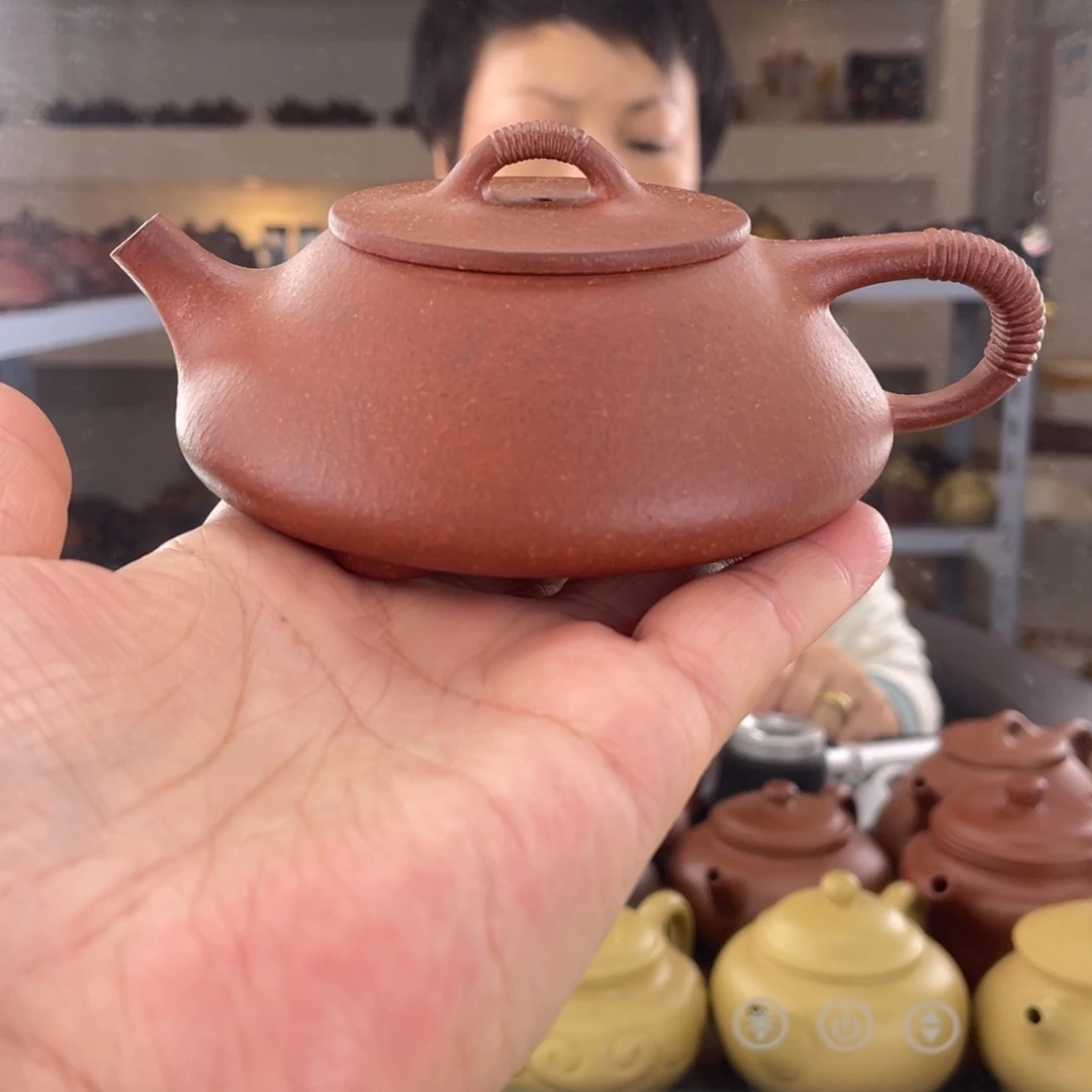 紫砂茶壶红降坡线瓢170cc