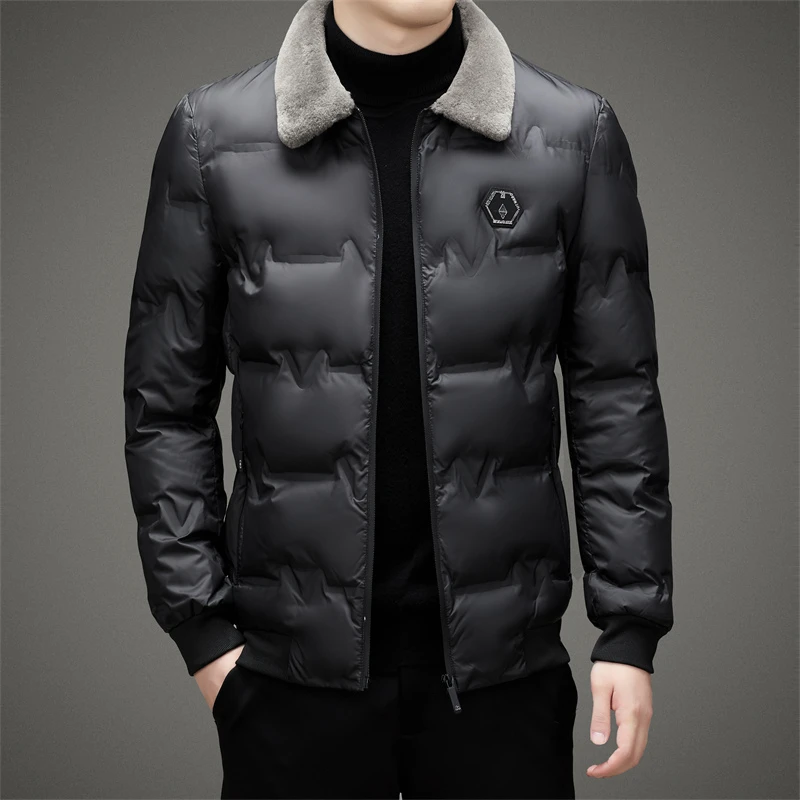 Cardanro/卡丹路男士商务休闲高端加厚简约外套翻领毛绒外套