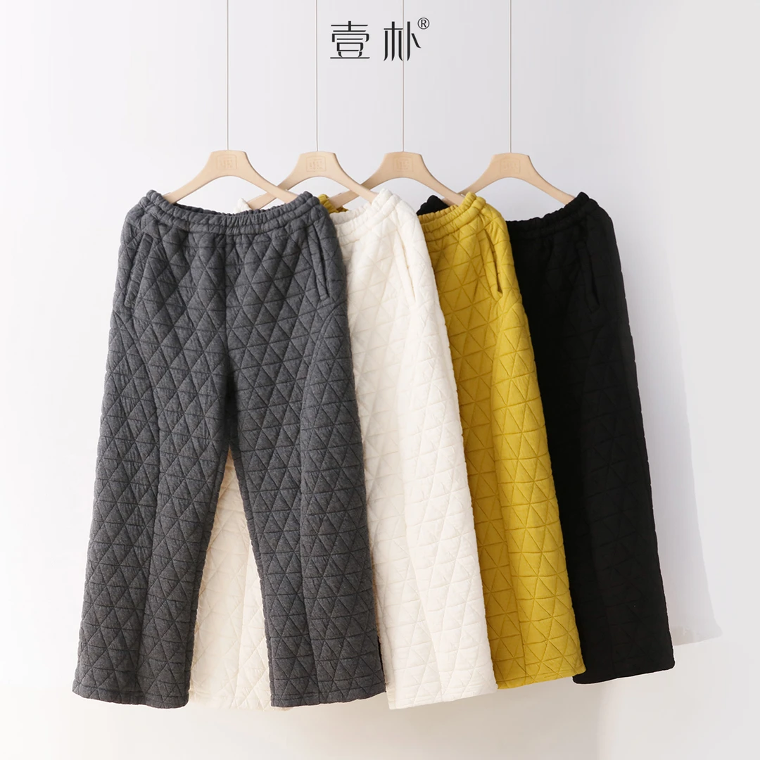 秋冬刀切棉休闲长裤 夹棉加厚松紧腰菱形格裤子 5SP582【裤长98】