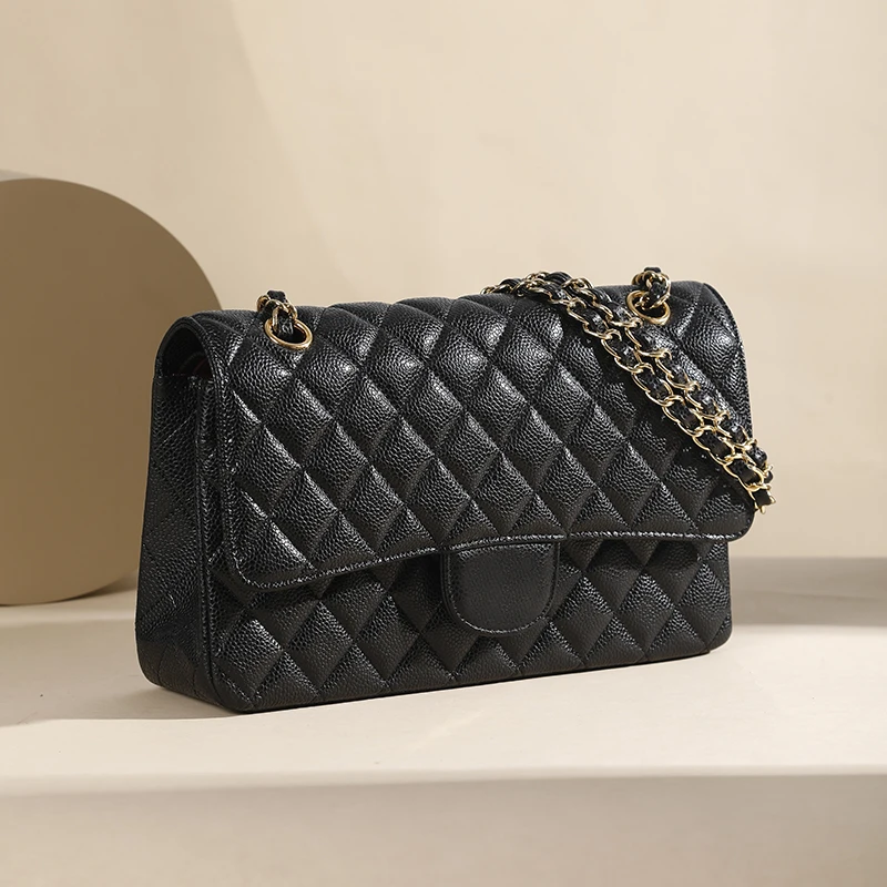 【IEAE】高端定制黑金鱼子酱黑金牛菱格链条包时尚百搭黑色