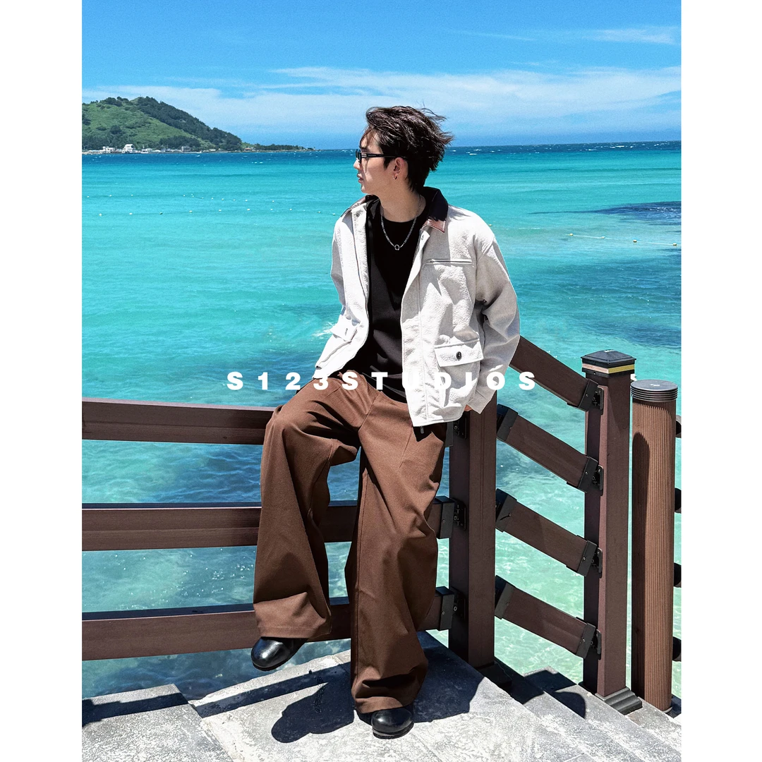 聪明陈2025早秋新品 美式潮牌撞色翻领工装夹克巴恩风多口袋外套