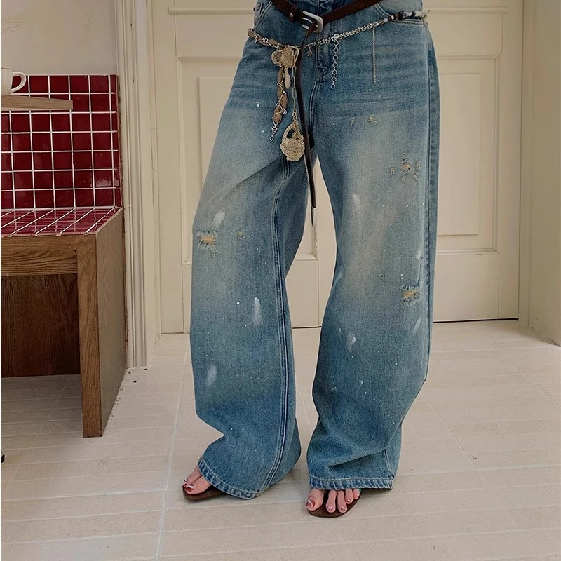 官方授权 捉迷藏系列 REREK 做旧破洞休闲牛仔长裤