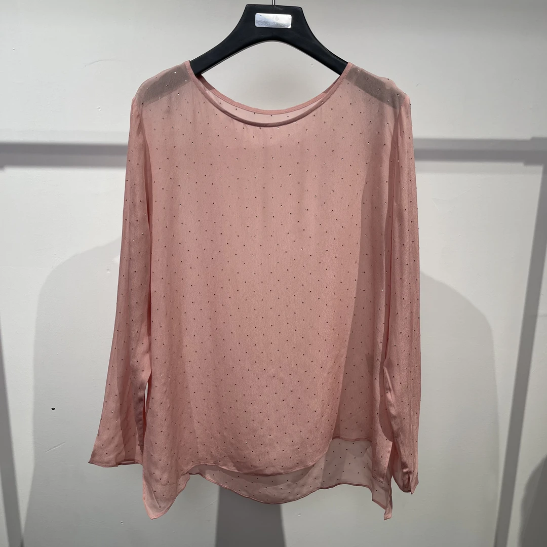 特价盐甜系轻透圆领烫钻2025欧洲站新品外搭纯色薄款衬衣