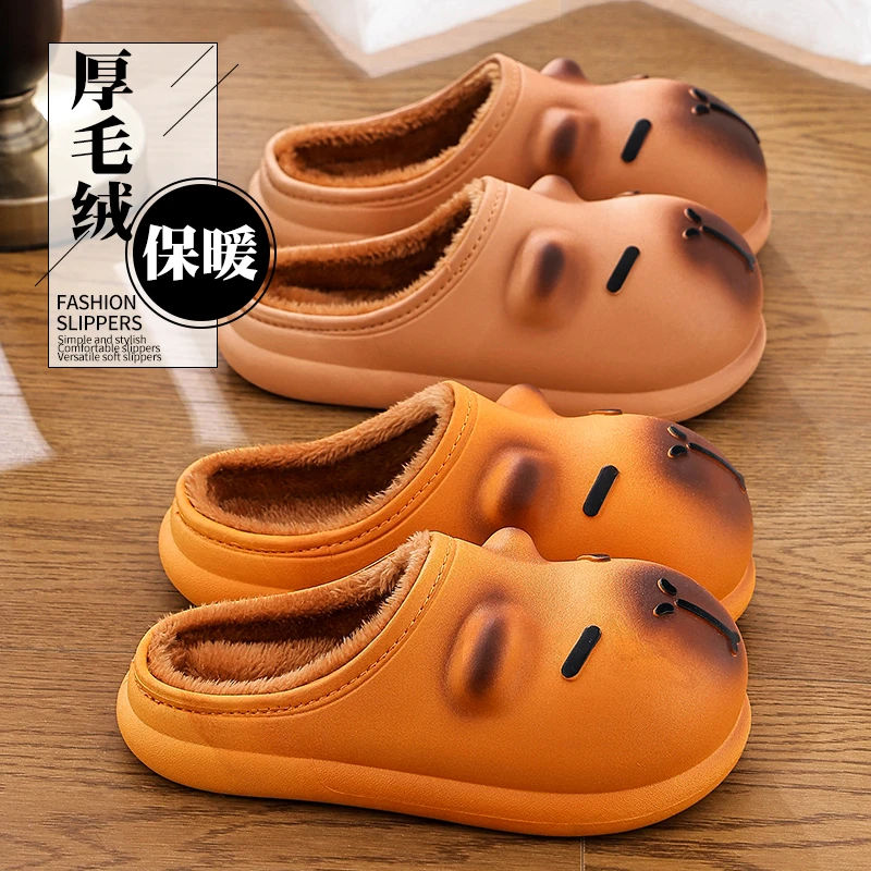 棉拖鞋女秋冬季2025新款卡皮巴拉保暖加绒防水居家包跟月子棉拖鞋