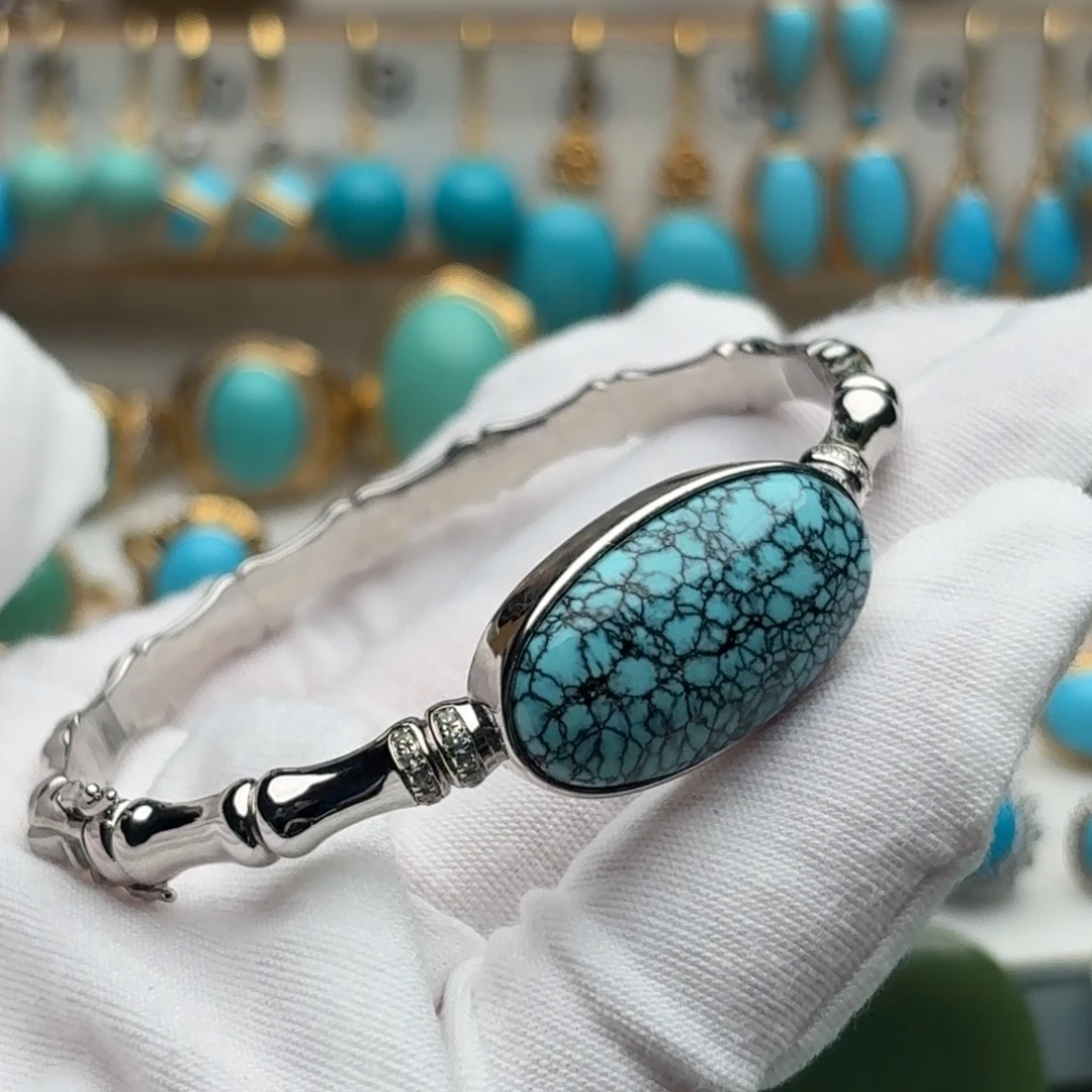 绿松石银S925镶嵌手镯