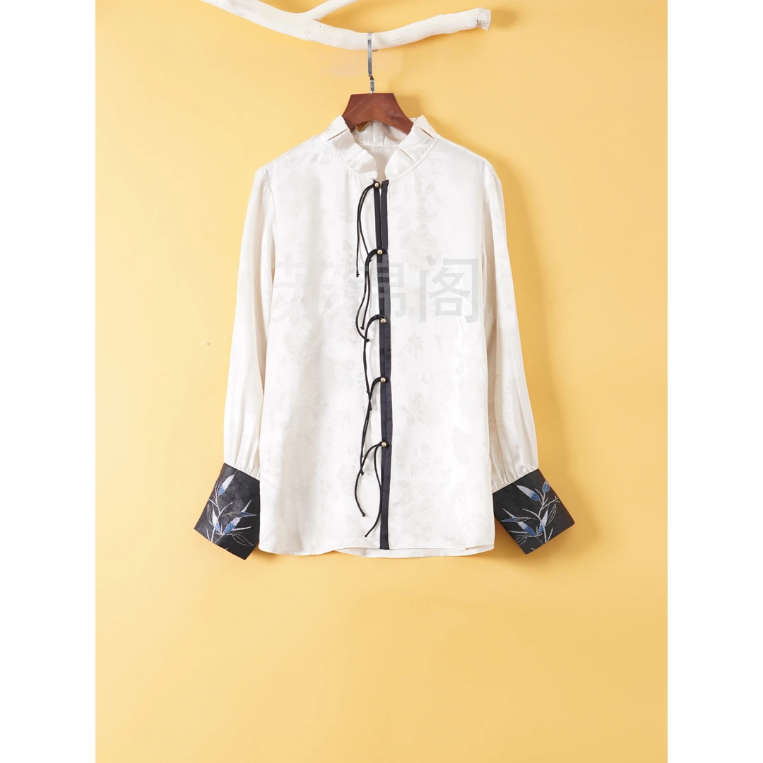 357-香云纱桑蚕丝宋锦拼接2024爆款桑蚕丝小衫休闲时尚