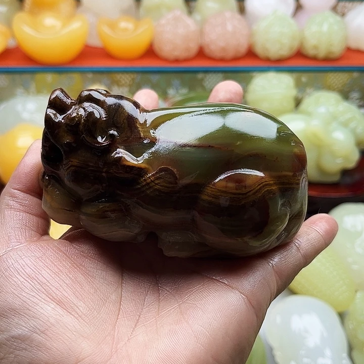 俺***也石材貔貅手把摆件