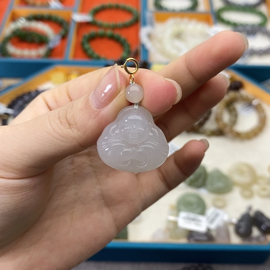 和田玉未镶嵌颈饰w38冰藕粉抱抱佛公