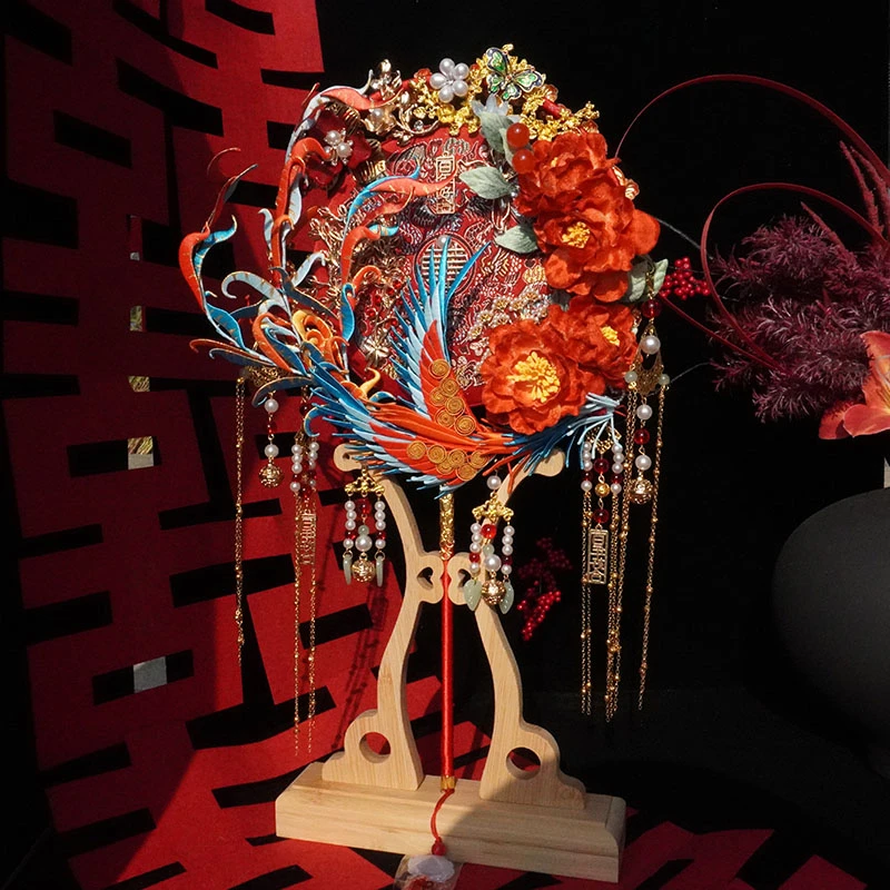 非遗缠花手工重工双面团扇喜扇新娘结婚中式婚礼成品扇diy材料包