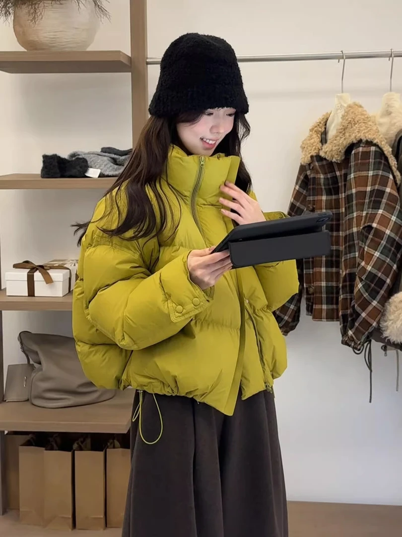 韩系宽松高级感绿色立领棉服女2025巨好看的冬装小个子洋气面包服