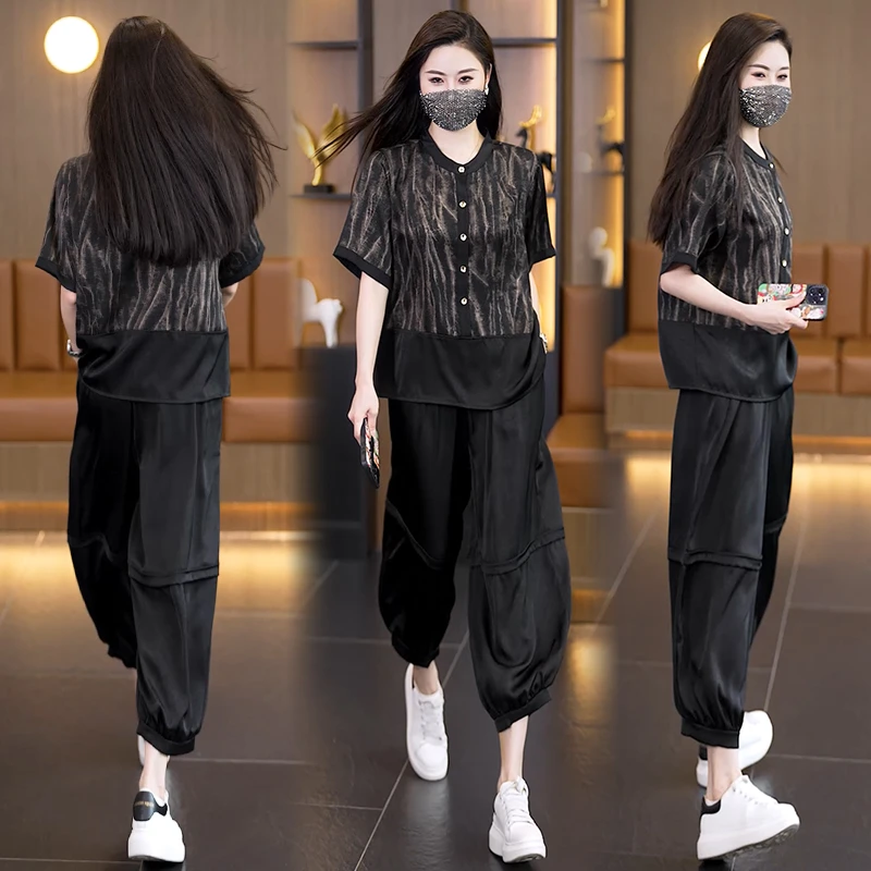 大码套装夏款女装2025年时尚减龄洋气宽松遮肉显瘦洋气休闲两件套