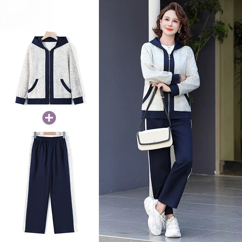 洋气妈妈秋装套装2025新款中老年休闲外套阔太太春秋时尚运动服女