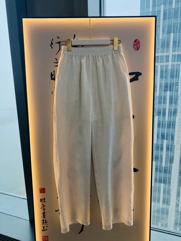 手工罗三经绞罗满彩裤子