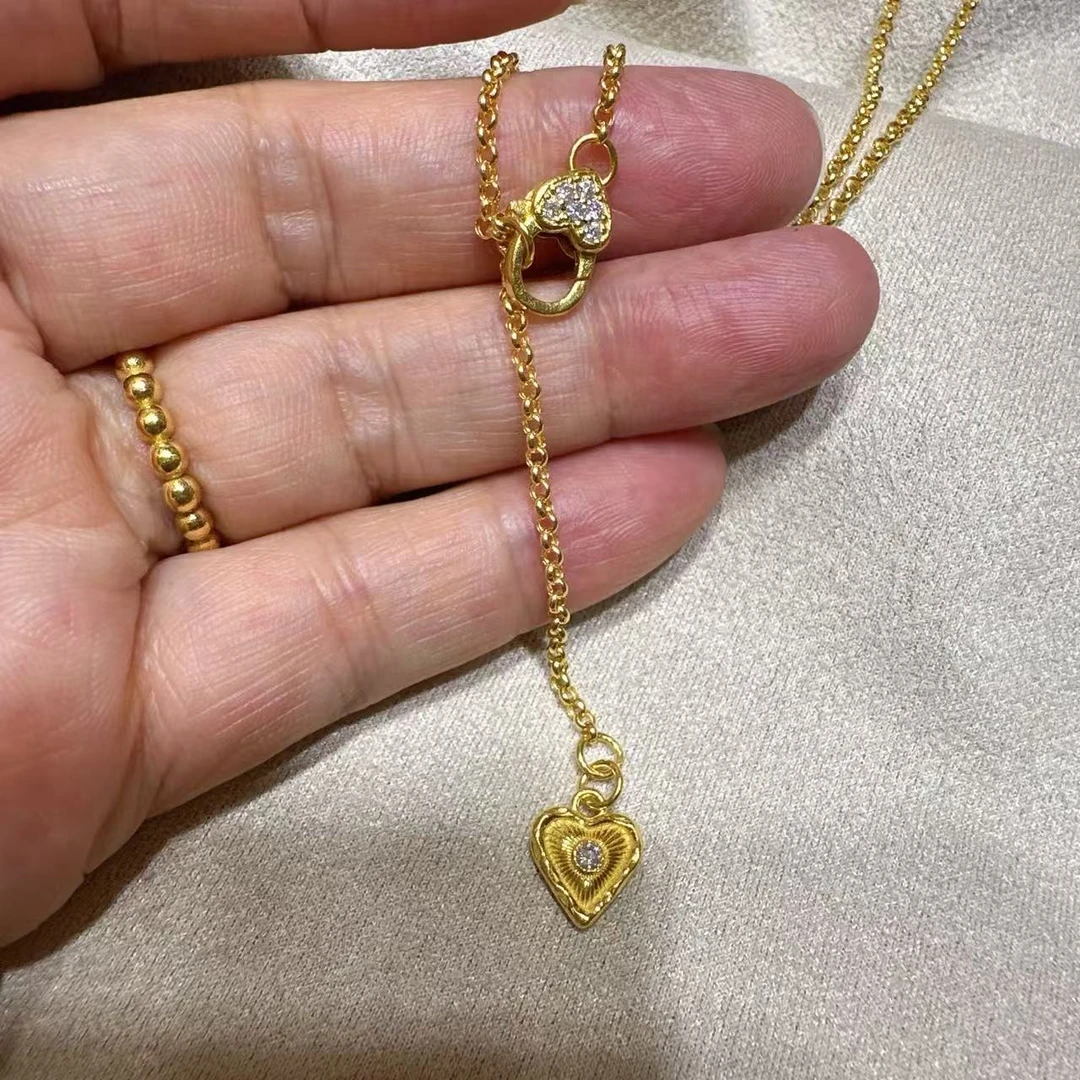 999足金爱心扣珠珠链尾缀