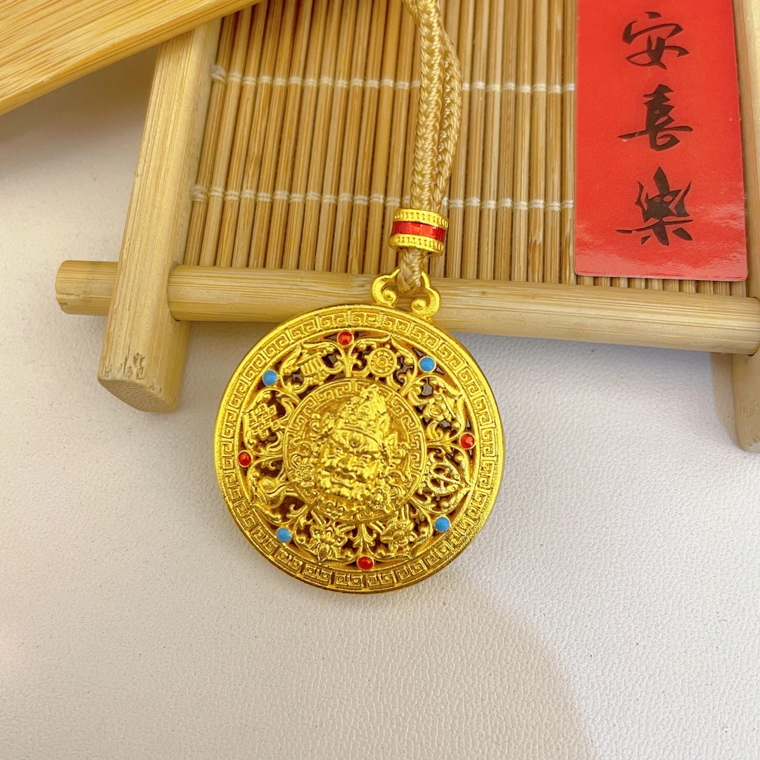 合金吊坠 八宝罗盘黄财神吊坠咖色绳子复古国潮挂坠金色传承编织