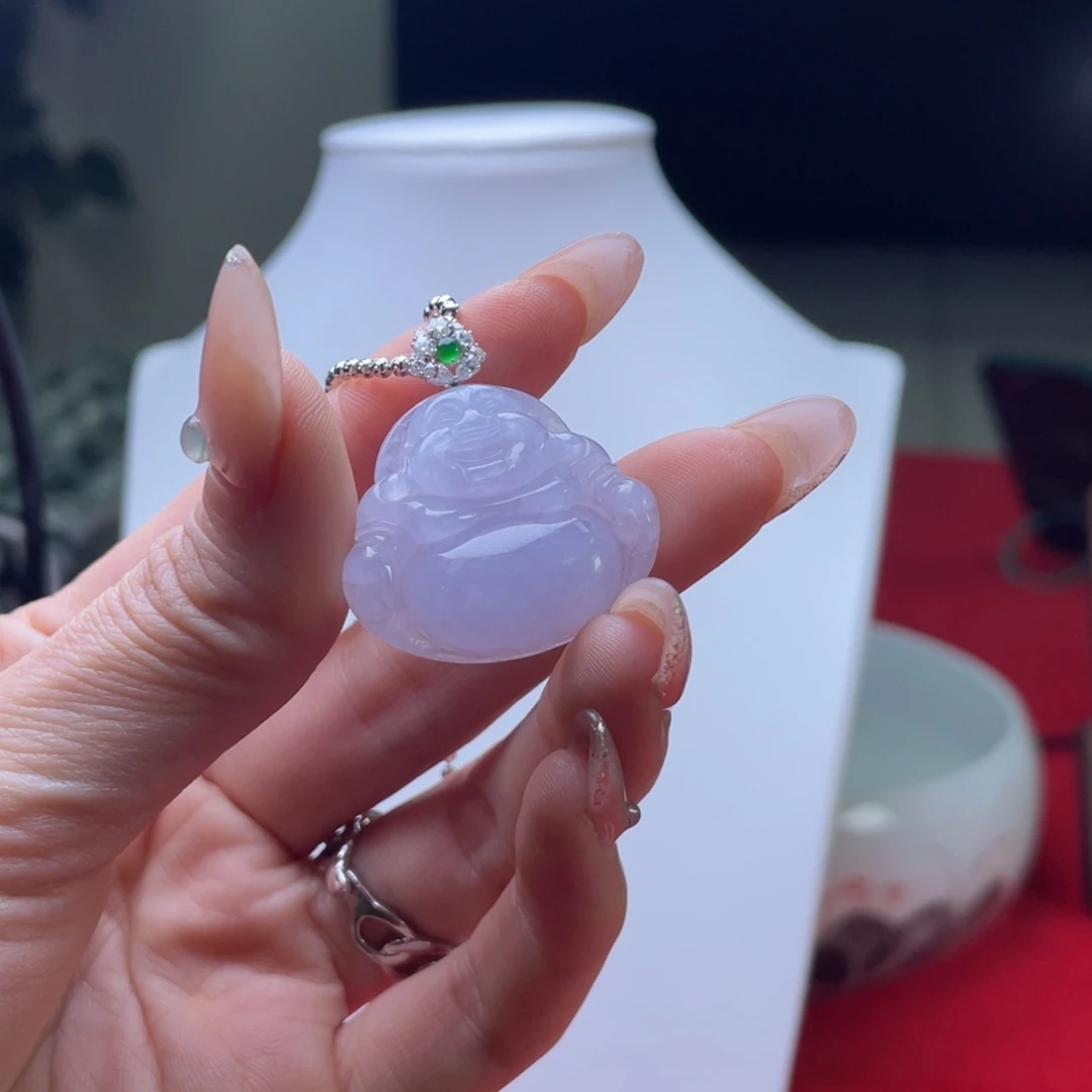 翡翠18K金镶嵌颈饰紫佛公