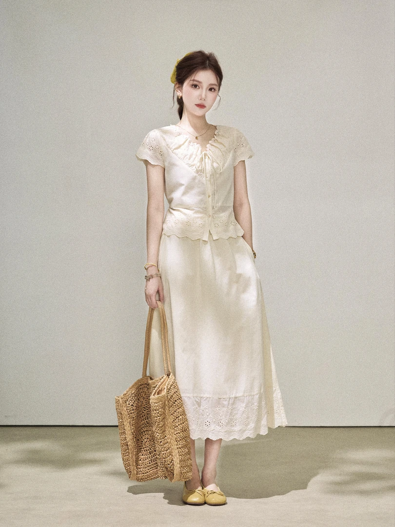 【芝士Cheese】山梨假日 时尚百搭夏季通勤设计韩版上衣+松紧半裙