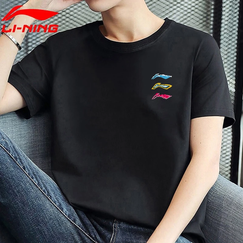 李宁短袖T恤文化衫男子春夏新款LOGO字母印花休闲圆领运动服女
