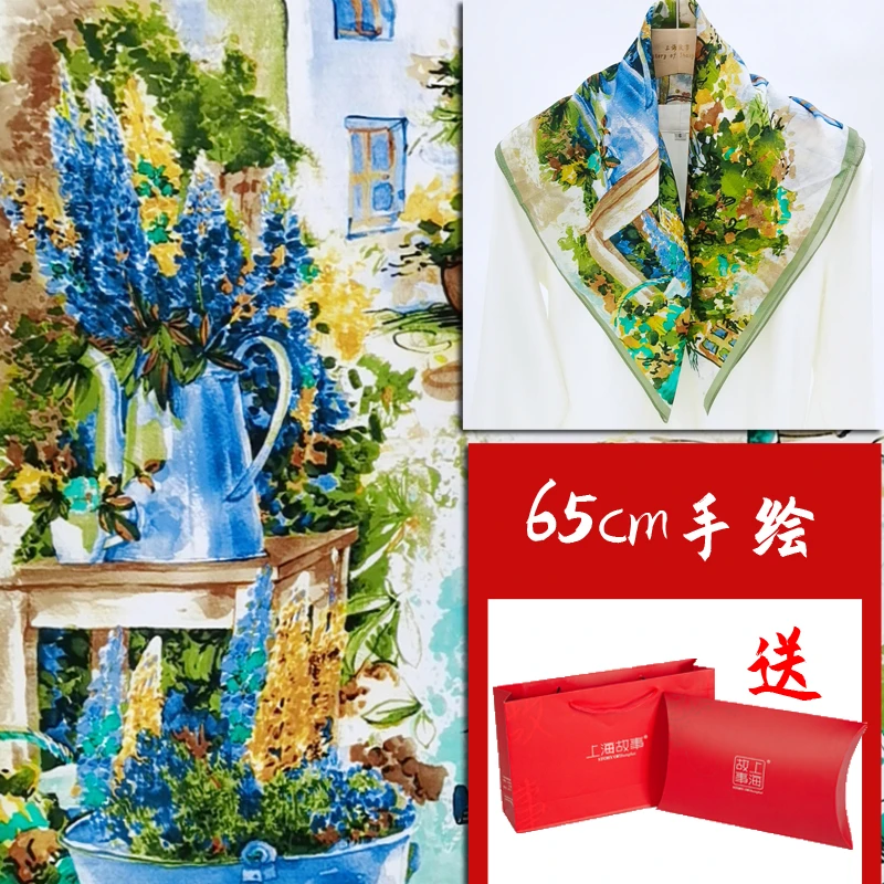 上海故事65cm桑蚕丝手绘原创文艺丝巾真丝棉方巾教师节礼物礼盒装