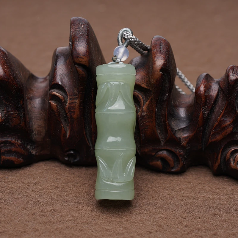 天然和田玉富贵竹吊坠男女款节节高升玉石挂件玉坠毛衣链玉佩珠宝