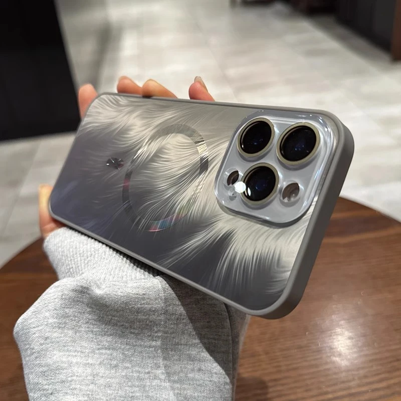 极光羽纱适用苹果16promax手机壳新款磁吸全包镜头膜磨砂玻保护套