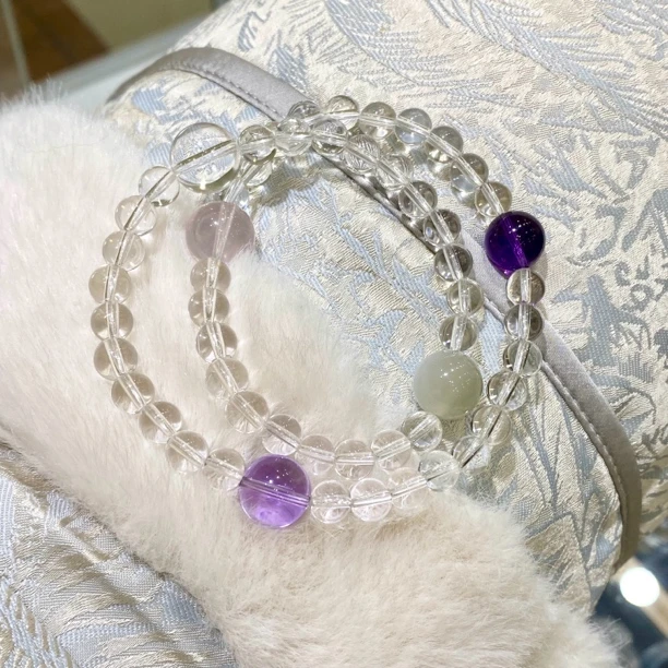 天然双a白水晶双圈手链手串原款精品原矿质检发货气质轻奢简约