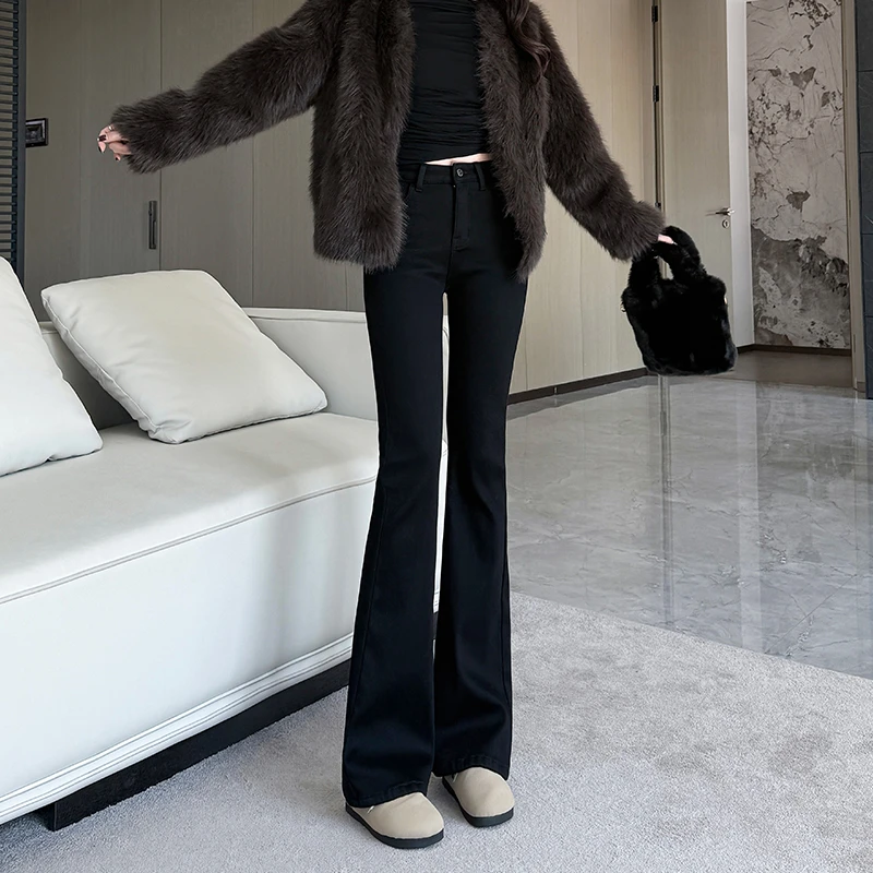 黑色喇叭牛仔裤女2025年秋冬款高腰显瘦小个子弹力修身百搭微喇裤