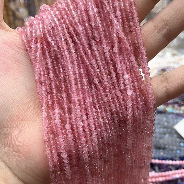 未镶嵌玛瑙/玉髓珠宝半成品一条3mm左右草莓晶刻面