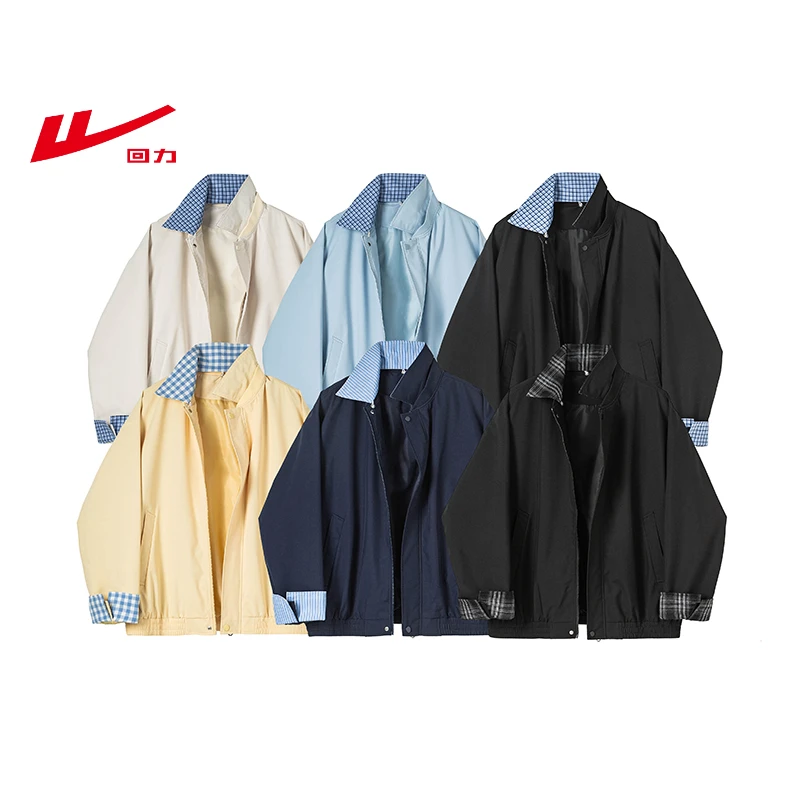 回力 /Warrior韩系拼接设计感格子复古百搭拼色宽松撞色外套情侣