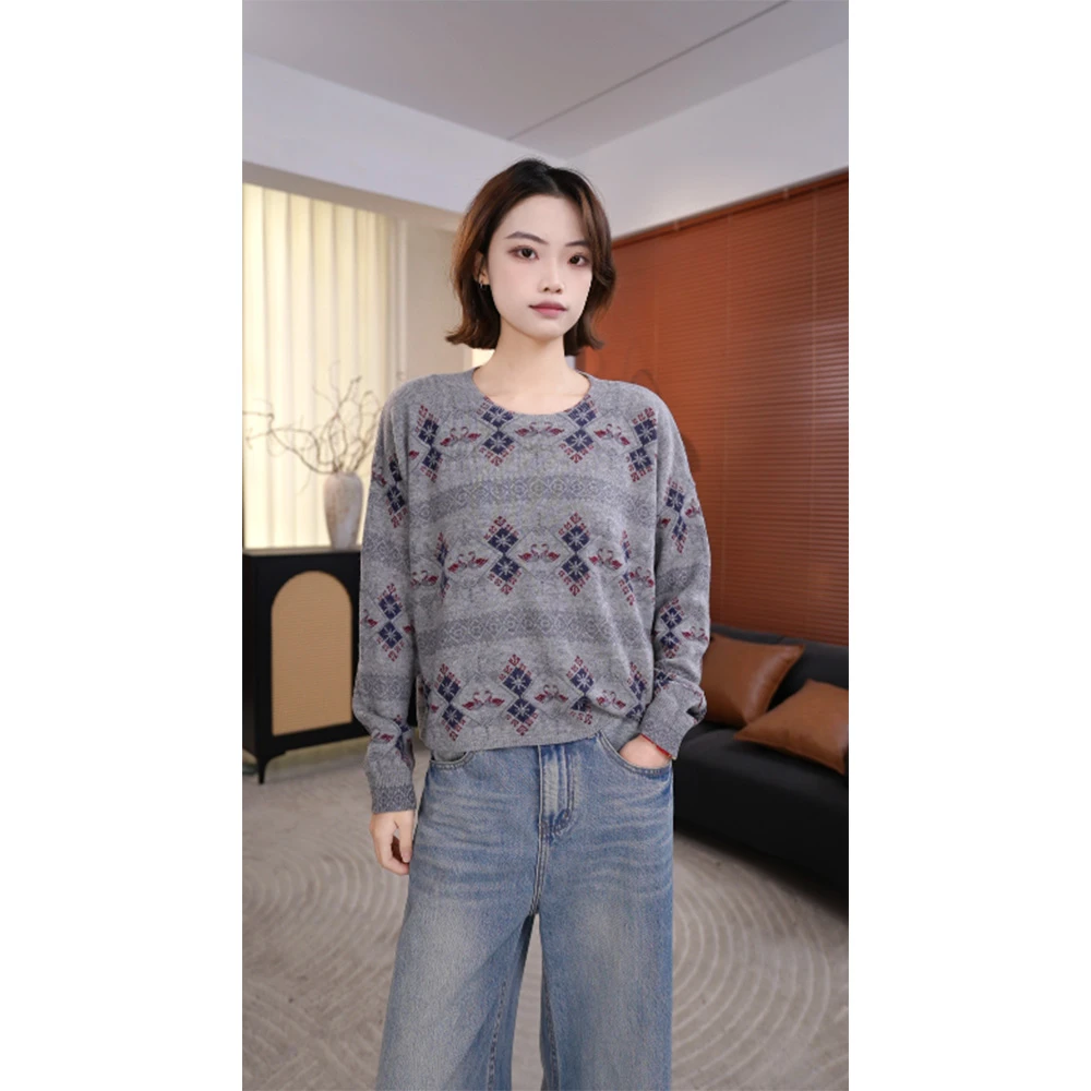 YIANYAN【复古式】女士冬季印花羊毛打底套头