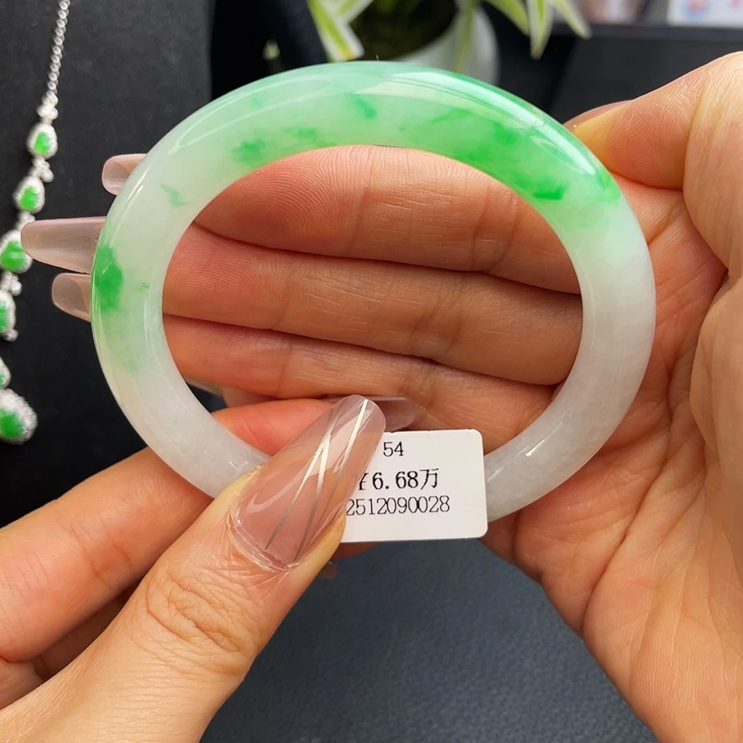 翡翠未镶嵌手镯54圈阳春白雪美人条