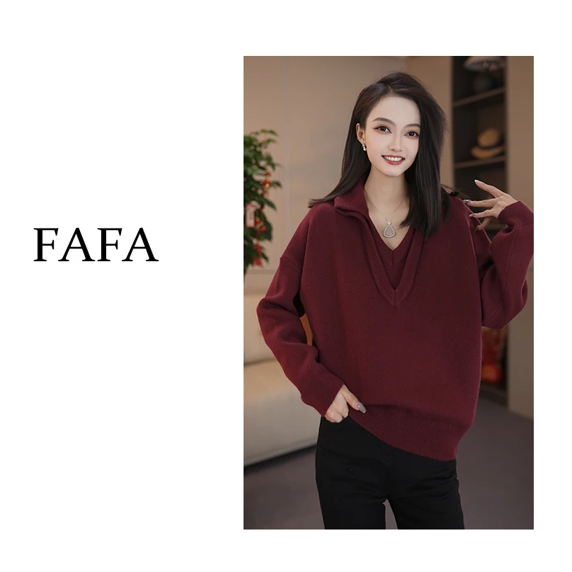 FAFA【冬日念岛】针织衫高级感气质V领毛衣-