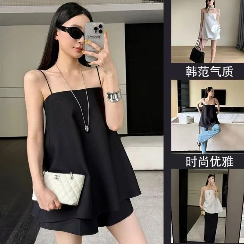 Cleanfit极简千金2025年夏季时尚新款静奢吊带抹胸短裤女套装