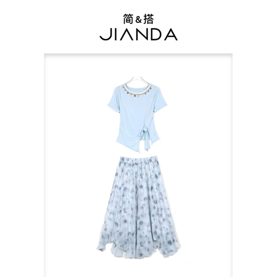 简&搭【千屿Sheila】民族风T恤印花半裙套装252-TZ/0424-937