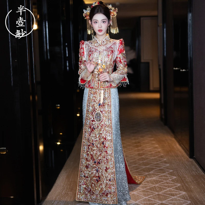 高级拖尾秀禾服2025新款新娘结婚新中式嫁衣龙凤褂敬酒服重工鱼尾